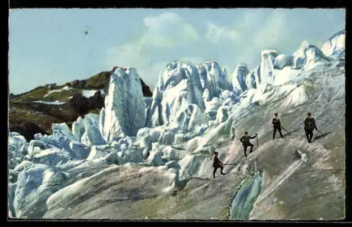 AK Rhonegletscher, Bergsteiger auf dem Gletscher