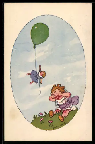 AK Kleinkind bricht in Tränen aus, weil seine Puppe an einem Ballon davonfliegt