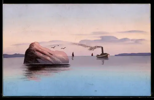 Künstler-AK Handgemalt: Dampfer auf hoher See, Schablonenmalerei