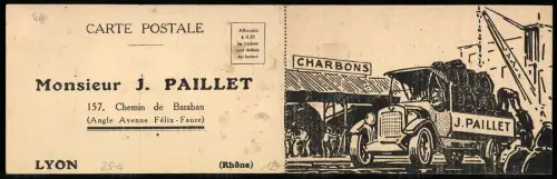 Klapp-AK Lyon /Rhone, Lastkraftwagen mit Kohlensäcken, Formar J. Paillet