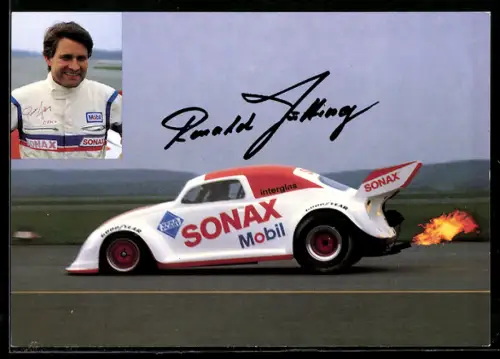 AK Dragster Volkswagen VW-Käfer, Portrait Fahrer Ronald Jütting