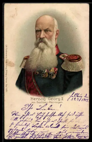 AK Portrait Herzog Georg II. von Sachsen-Meiningen, Uniform mit Epauletten
