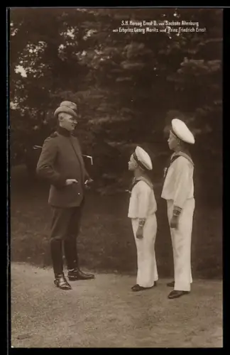 AK Herzog Ernst II. von Sachsen-Altenburg mit Erbprinz Moritz und Prinz Friedrich Ernst