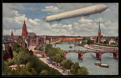 AK Frankfurt / Main, Internationale Luftschiffahrts-Ausstellung ILA, Ortsansicht mit Zeppelin