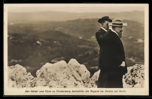 AK Peleka /Korfu, Kaiser und Fürst zu Fürstenberg bei Betrachtung der Umgebung