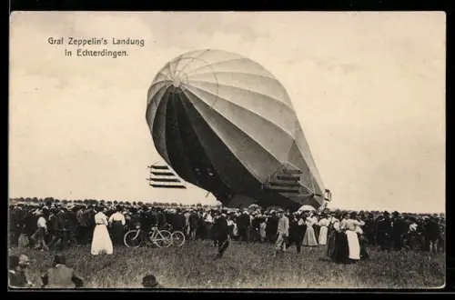 AK Echterdingen, Zeppelin Graf Zeppelin landet bei einer Menschenmenge
