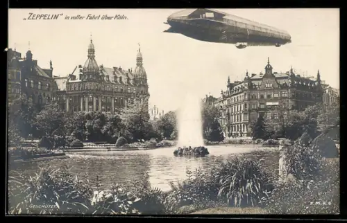 AK Köln, Zeppelin in voller Fahrt