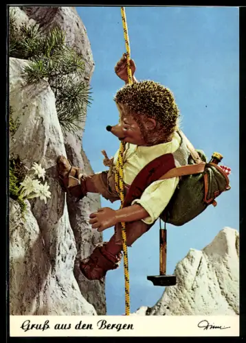 AK Die Sonne, die Berge..., Mecki als Bergsteiger