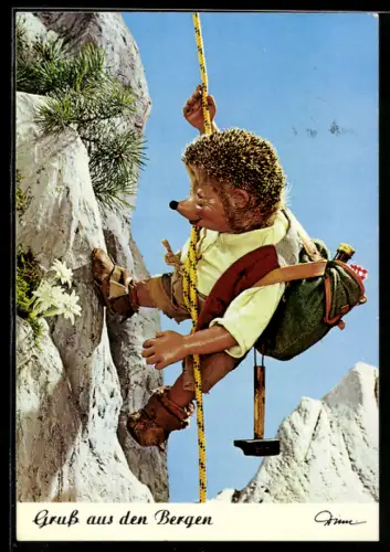 AK Die Sonne, die Berge..., Mecki als Bergsteiger