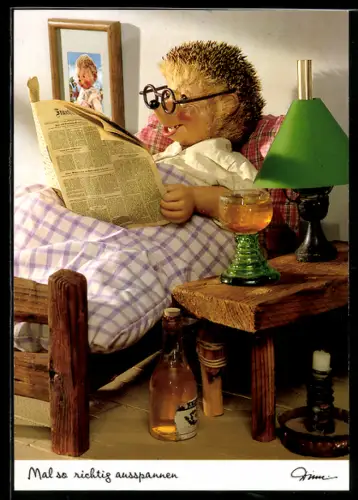 AK Mal so richtig ausspannen Mecki im Bett mit Zeitung