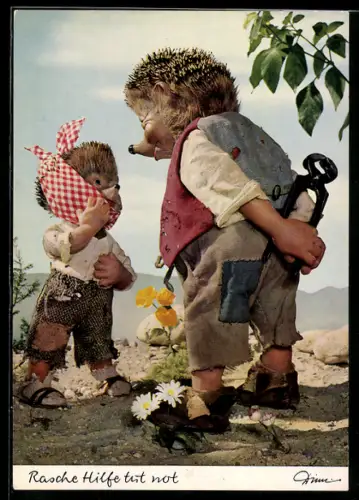 AK Igel Mecki mit Zange und sein Sohn mit Zahnweh