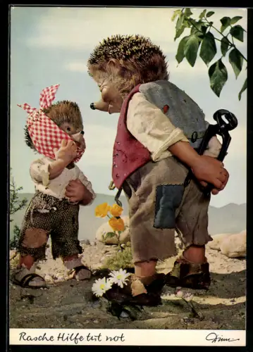 AK Igel Mecki mit Zange und sein Sohn mit Zahnweh