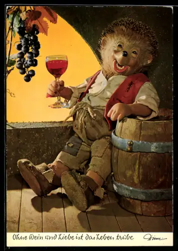 AK Igel Mecki genehmigt sich ein Glas Wein