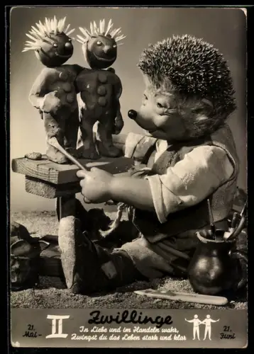 AK Igel Mecki mit Zwillings-Knetmännchen