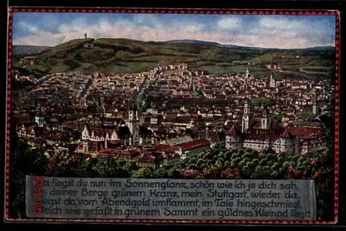 AK Stuttgart, Ortspanorama mit umliegenden Bergen