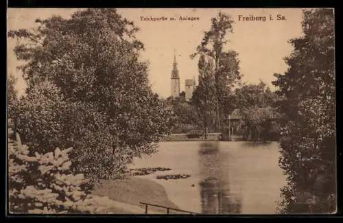 AK Freiberg i. Sa., Teichpartie mit Anlagen