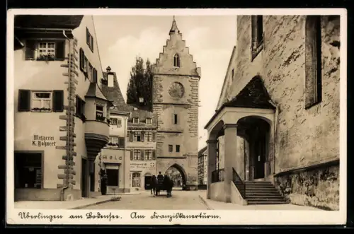AK Überlingen am Bodensee, Franziskanerturm, Metzgerei K. Bohnert
