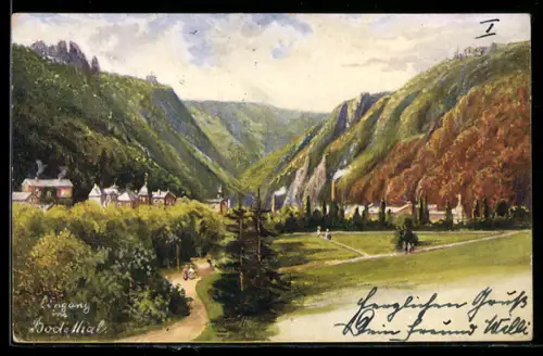 Künstler-AK Thale, Eingang ins Bodetal