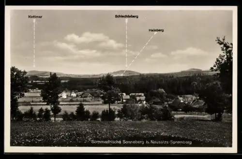 AK Sonneberg b. Neusalza-Spremberg, Ortsansicht mit Kottmar, Schlechtberg, Hainberg
