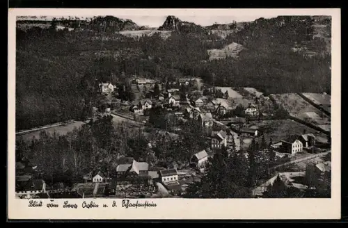 AK Oybin /Zittauer Gebirge, Blick vom Ringweg nach dem Scharfenstein