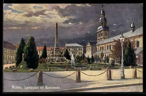 AK Worms, Ludwigsplatz, Martinskirche