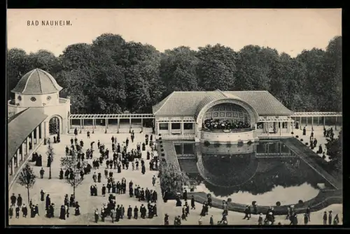 AK Bad Nauheim, Konzertpavillon und Kurpark mit Musikdarbietung