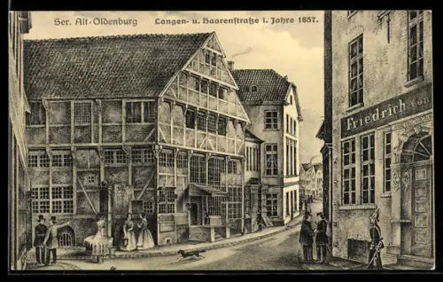 AK Oldenburg, Langen- und Haarenstrasse im Jahr 1857