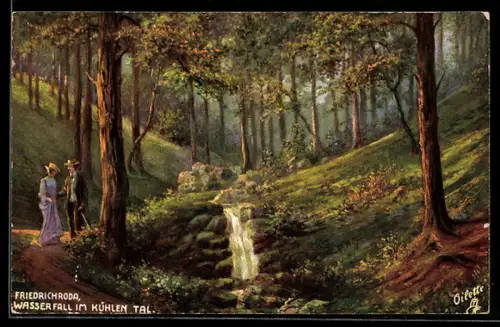 Künstler-AK Raphael Tuck & Sons Nr. 649B: Friedrichroda, Wasserfall im Kühlen Tal