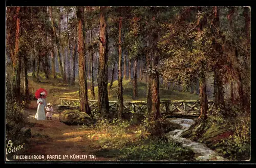 AK Friedrichroda, Partie im kühlen Tal, Frau mit Kind im Wald