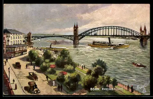 Künstler-AK Raphael Tuck & Sons Nr. 7625: Bonn, Rheinbrücke mit Flussdampfer