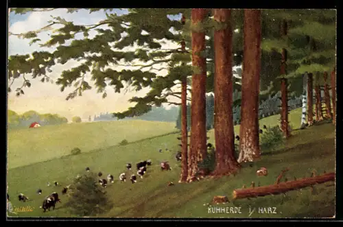 Künstler-AK Raphael Tuck & Sons Nr. 9127: Kuhherde im Harz