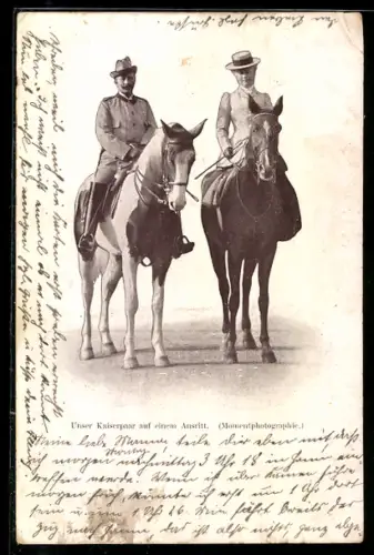 AK Kaiser Wilhelm II. und Kaiserin Auguste Victoria auf einem Ausritt