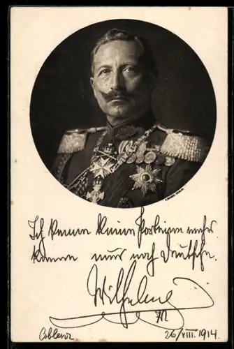 AK Kaiser Wilhelm II. in Uniform mit Pour le Merite, grosser Ordensspange und Bruststern