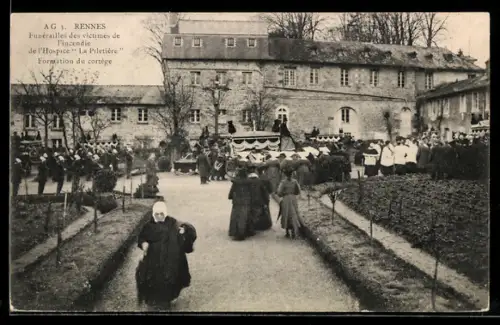AK Rennes, Funérailles des victimes de l`incendie de l`Hospice La Piletière, Formation du Cortége