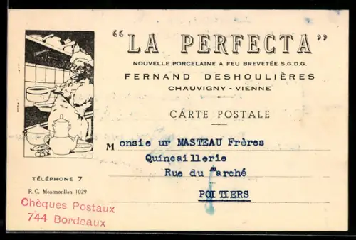 AK Chauvigny /Vienne, La Perfecta, nouvelle porcelaine a feu brevetée, Fernand Deshoulières