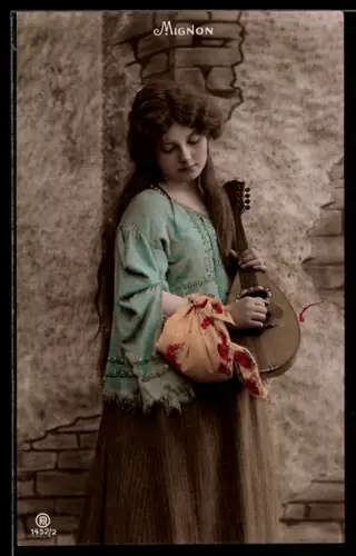 Foto-AK RPH Nr. 1452 /2: Mignon, Mädchen mit Beutel und Laute, Goethe