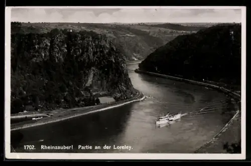 AK Dampfschiff passiert den Loreleyfelsen
