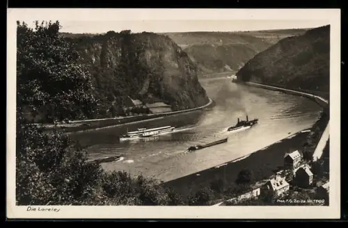 AK Dampfschiffe passieren den Loreleyfelsen