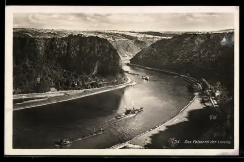 AK Dampfschiffe fahren durch das Felsental der Loreley