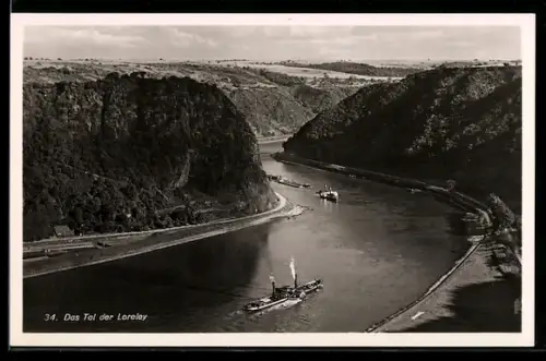 AK Schiffe im Tal der Loreley aus der Vogelschau
