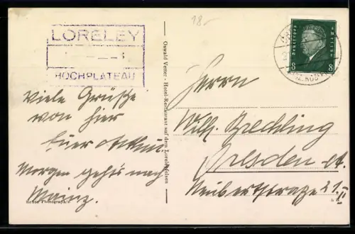 AK Loreleyfelsen mit Rheindampfer