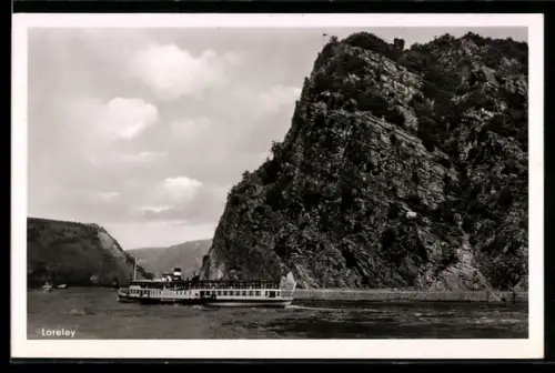 AK Flussdampfer vor dem Loreleyfelsen
