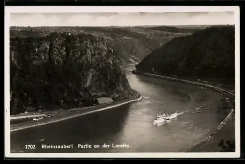 AK Partie an der Loreley mit Dampfschiff