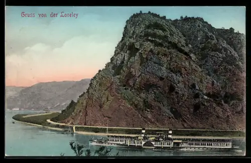 AK Flussdampfer passiert die Loreley