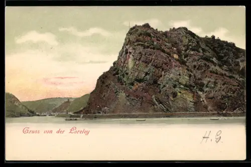 AK Loreleyfelsen mit Schiffen und Booten