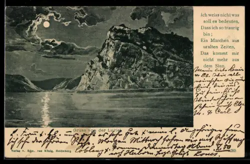 AK Loreleyfelsen im Mondschein