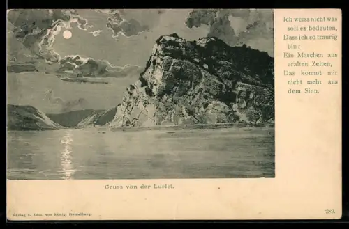 Künstler-AK Gruss von der Loreley, romantisch