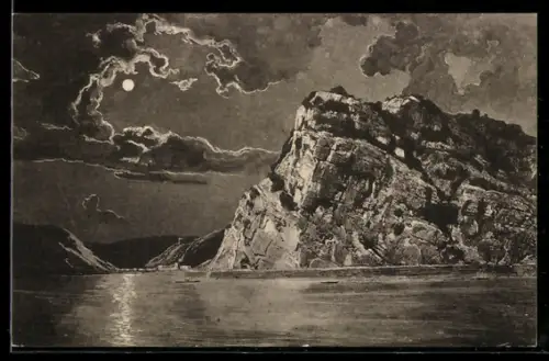 AK Der Loreleyfelsen im Mondschein