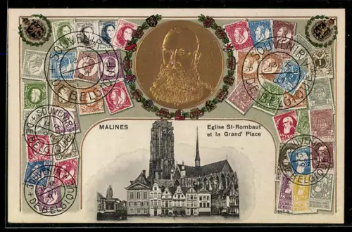 AK Malines, Eglise St- Rombau et la Grand` Place