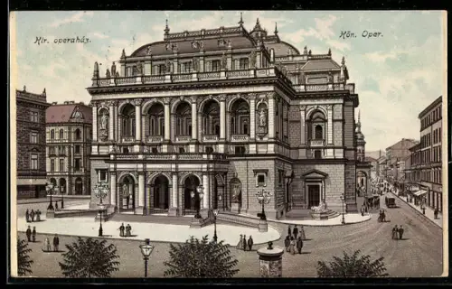 Lithographie Budapest, Königliche Oper mit Strassenpartie